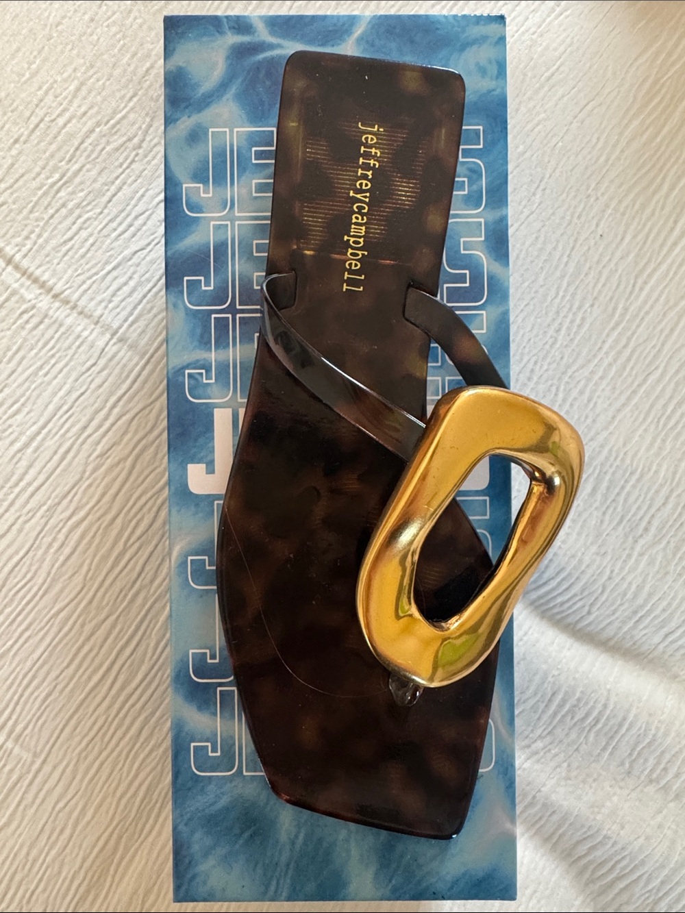 Jeffrey Campbell Tortoiseshell Slide Sandal with Gold Accent Buckle